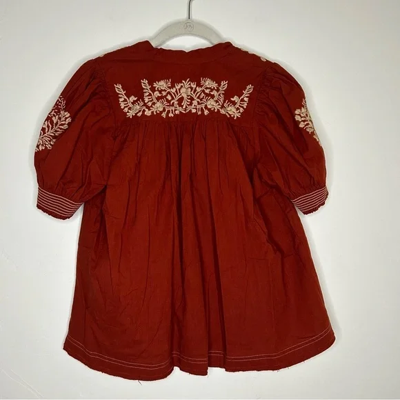 Free People Dreaming About You Baby Doll Blouse Embroidered Boho Size Small - Picture 6 of 13
